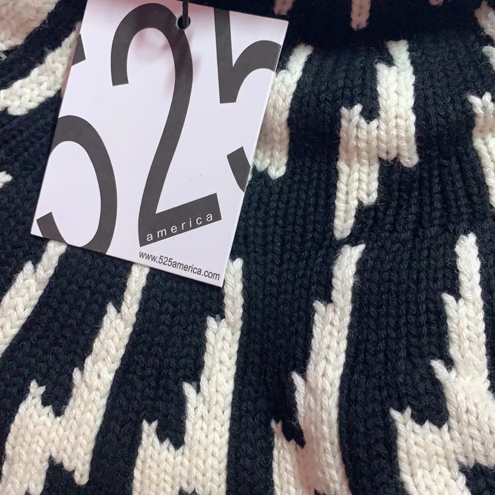 525 America wool sweater pullover turtleneck knit contrast cotton zigzag retro L - Picture 10 of 16